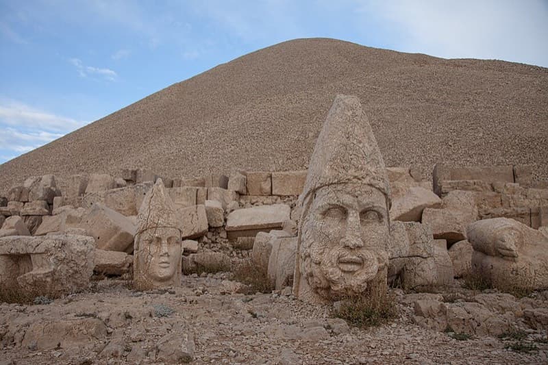 Colossal toppled stone heads on the bare summit of Mount Nemrut
